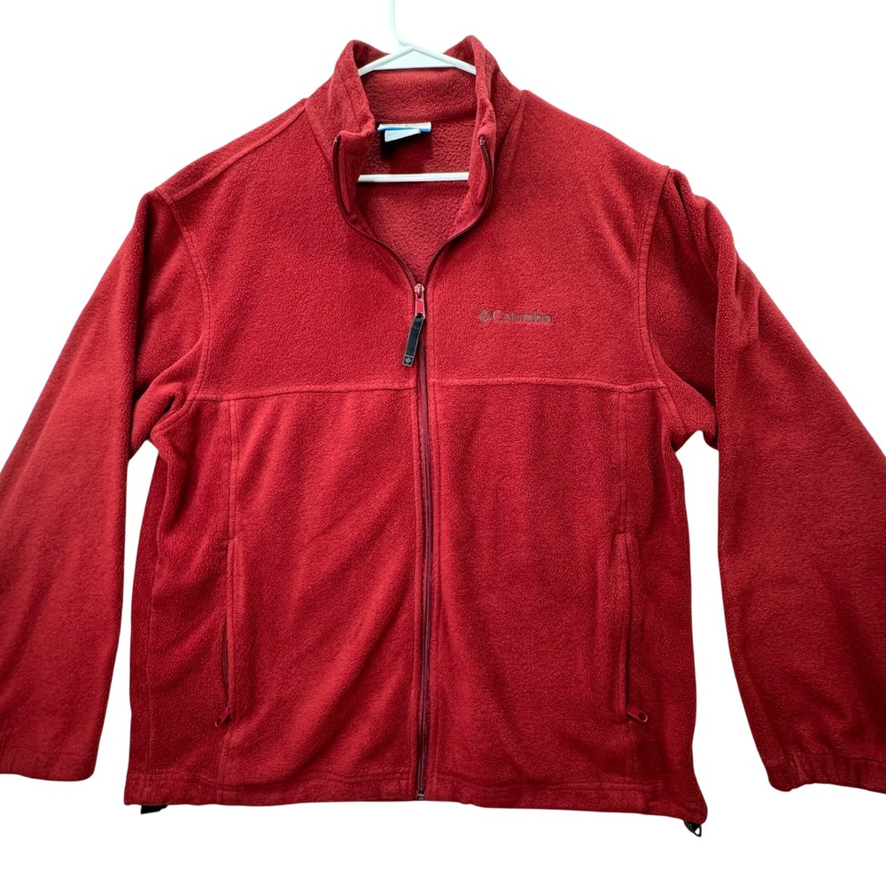 Columbia Fleece Jacket Mens Large Red Full Zip Mock Neck Gorpcore Hiking Outdoor